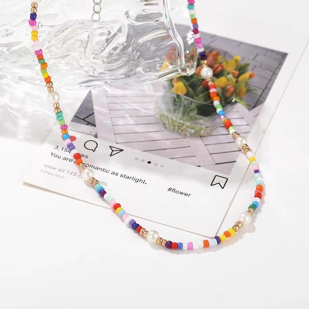 Women's Clavicle Necklace Set: White Rice Beads, ABS Pearl, Shell, Soft Clay Flower, Cherry Pendant
