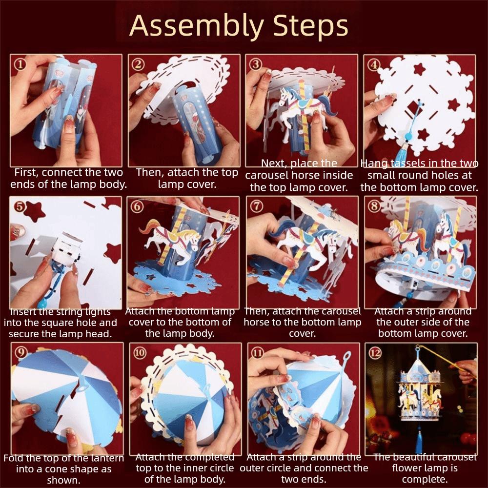 PVC Cartoon Carousel Lantern Handmade Luminous Lanterns Year of the Horse Lantern  New Year