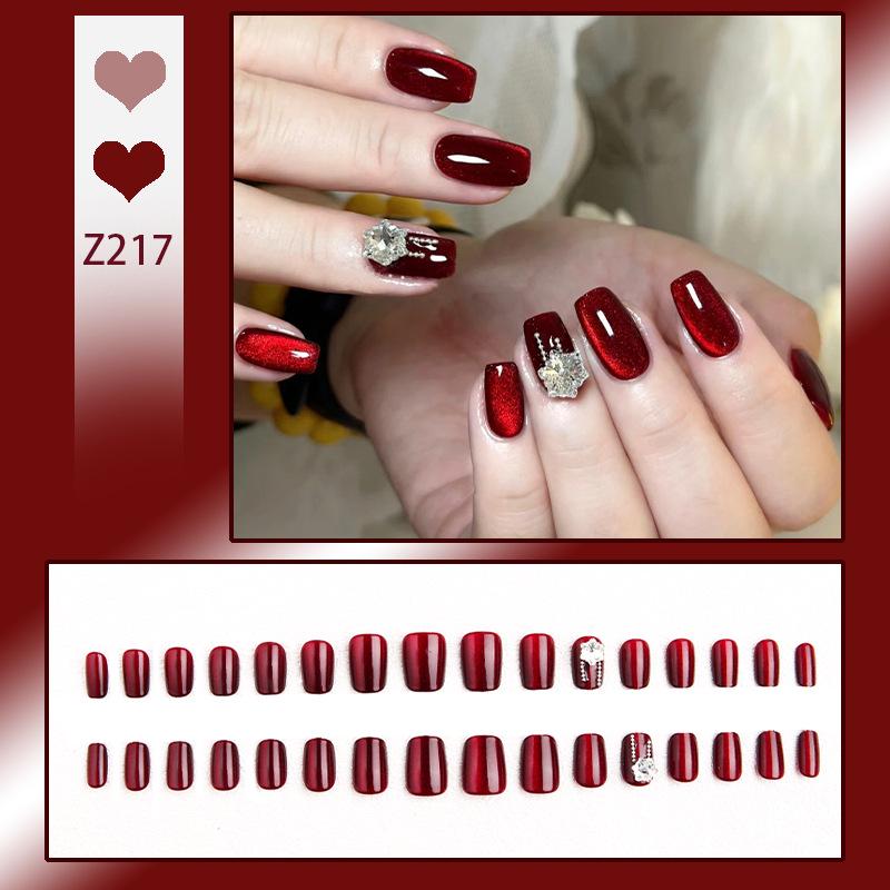 

Бордовые Звездные Бриллианты Отбеливающие Накладные Ногти - Осенне-Зимние Носимые Накладные Ногти Glue Set