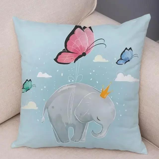 Cute Cartoon Giraffe Fox Reindeer Pillow Cover Nordic Children's Room Decoration Sofa Home Animal Cushion