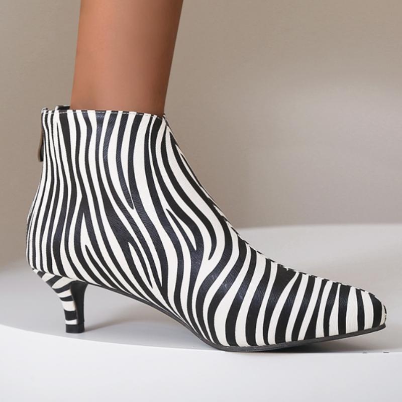 Klassische braune Stiefeletten für Damen niedriger Absatz kurzer Stiefel Dame Reißverschluss Zebra Schuhe Party Tanzschuhe Herbst Frühling 2025