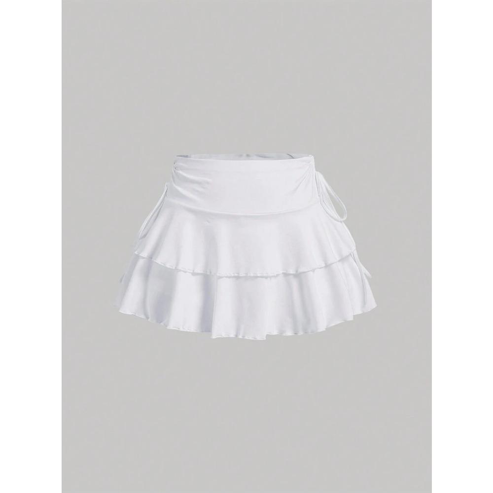 Versatile Women's Ruffle Mini Skirt, Tiered Flowy Skirt with Adjustable Drawstring, Feminine Casual Skirt for Summer & Daily Use