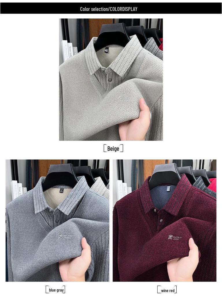 Men's Thickened Velvet Lapel Sweater for Autumn/Winter - Middle-Aged and Elderly Dad Style