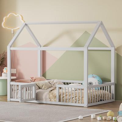 Cama Infantil 90x200 Madeira Maciça Forma de Casa Cama de Casal, robusta, adequada para Cama Individual, Bebês Crianças Adolescentes, sem colchão
