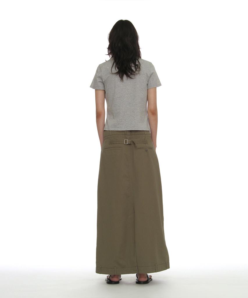 PARTIMENTO WOMEN Inverted Drawstring Maxi Skirt_Khaki Green