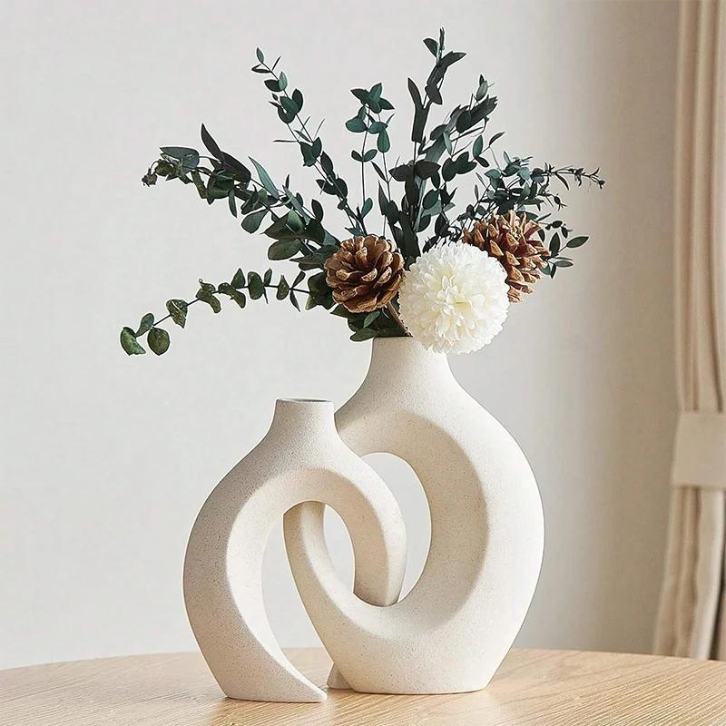 Top Quality Beautiful Plastic Vase Set Creative White Simple Home Decoration Living Room Entryway TV Cabinet Decoration