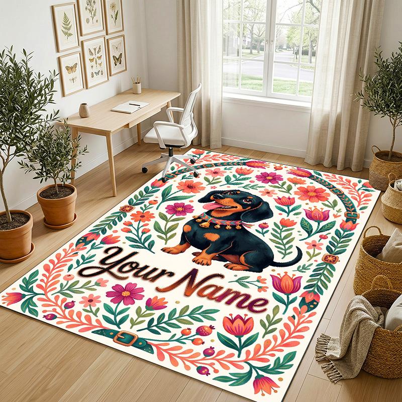 Tappeto in Cristallo di Velluto Tema Giardino Fiorito Nome Personalizzato Testo Morbido Tappetino per Pavimento Decorazione per la Casa