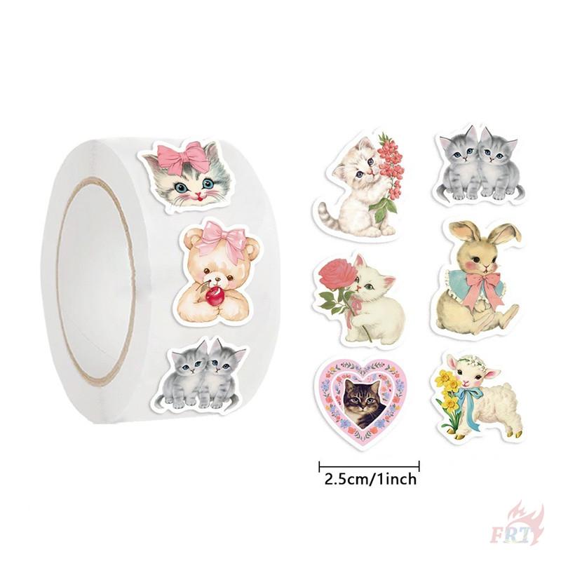 500Pcs/Roll Retro Animals Aesthetics Kids Rewards Stickers - DIY Scrapbooks Album Decor Sealing Label Decals