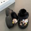 Shirley Mei Casual Hairy Two Wearing Hole Shoes Women's 2025 Autumn and Winter Cute Cartoon Thick-soled Baotou Slippers Cotton Slippers