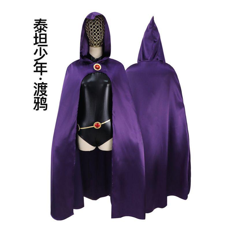 Foreign Trade Dc Comics Hero Cosplay Raven Teen Titans Raven Cosplay Costume Halloween Performance Outfit in Stock Purple Hat Set XS