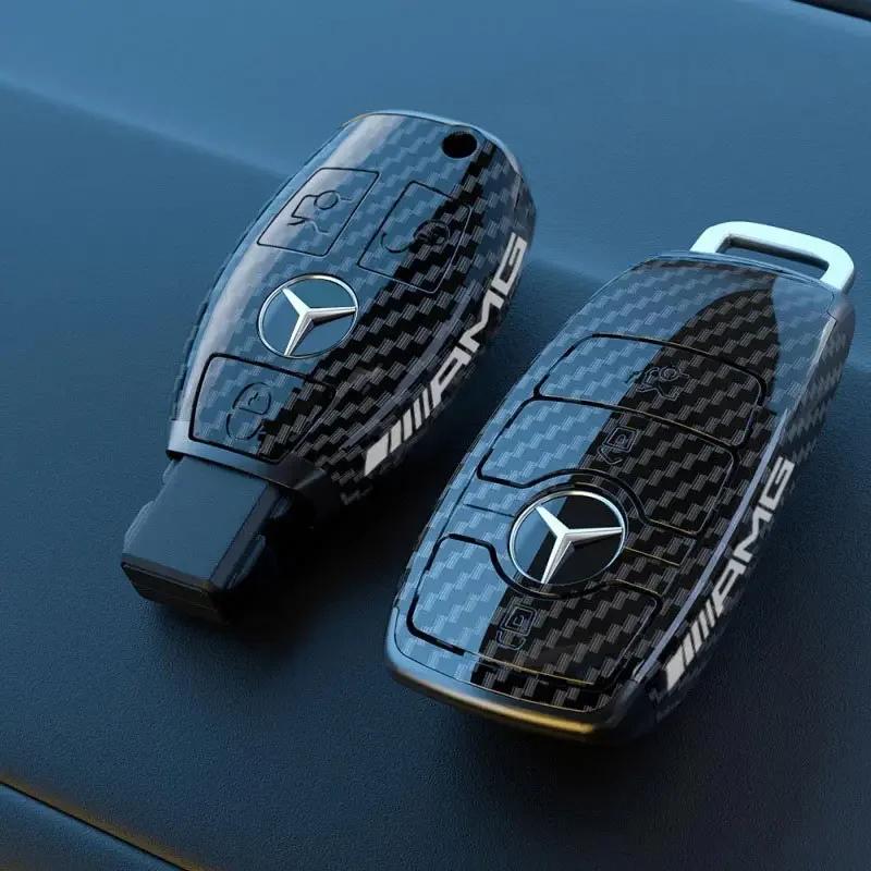 ABS Carbon Fiber Car Key Rings For Mercedes Benz AMG A B C E S Class GLC CLA W177 W204 W205 W212 W176 Car Key Case Cover