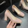 Fashion New Retro Pumps Women Temperament Square Toe Thick Heel Ladies Dress Shoes High-heeled OL Fashion High Heels Pumps Plus Size 43