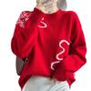 Women's Round Neck 100% Pure Wool Jacquard Knit Pullover Sweater - Warm, Slimming Autumn/Winter Top