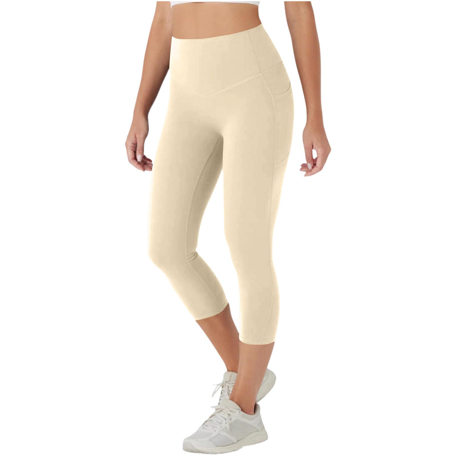 

Women s High-waisted Color Yoga Pants With Side Pockets M бежевый