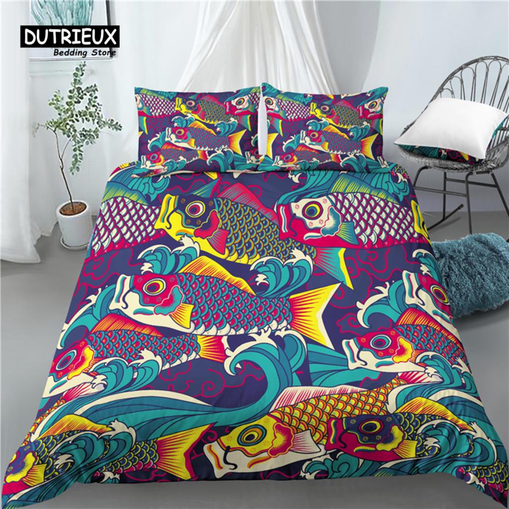 Comforter Luxury 3D Color Fish Print Home Living 2/3Pcs Comfortable Kids Bedding Set Queen And King Eu/Us/Au Size