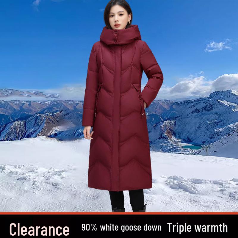 Genuine Women's Long Winter Down Jacket, 2024 New, Thick, 90% White Goose Down
