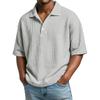 Versatile Men Waffle Knit Polo Shirts Short Sleeve Lapel Neck Solid Loose Casual Daily Male Tops