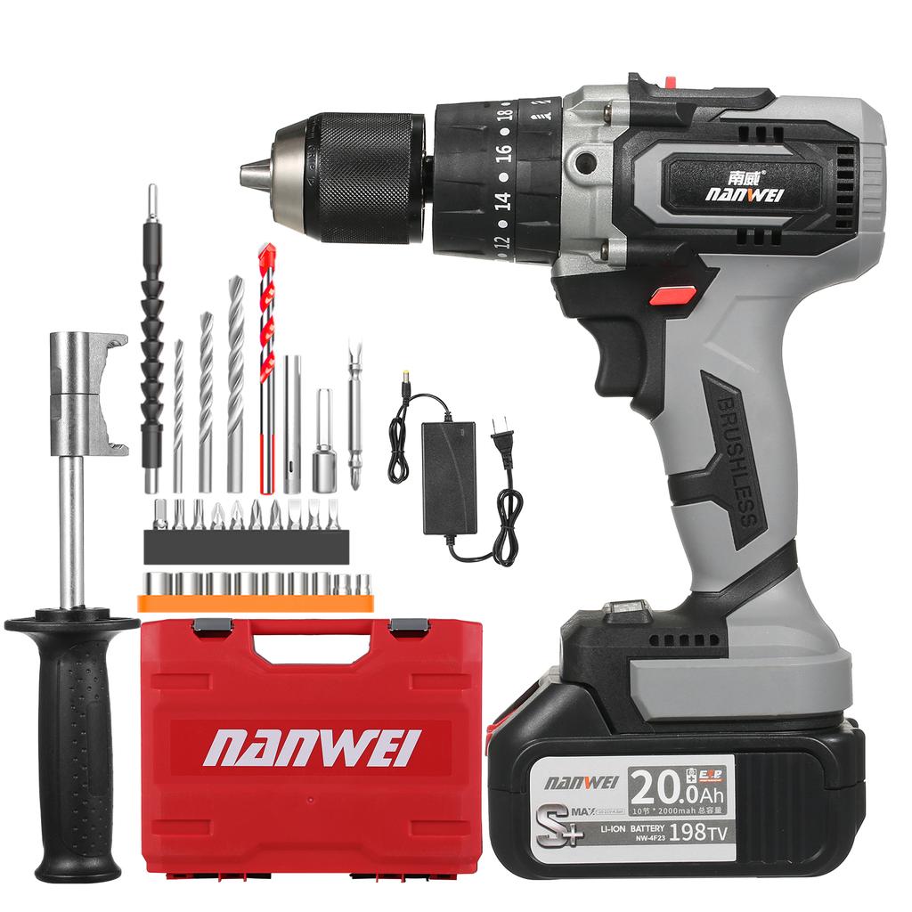 21V Cordless Drill Driver Batteries Max Torque 200N.m 1/2 Inch Metal Keyless Chuck 20+3 Position