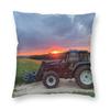 Federa per Cuscino Quadrata Trattore New Holland al Tramonto Poliestere Lino Velluto Stampato Zip Decorativa Federa Copricuscino per Auto x