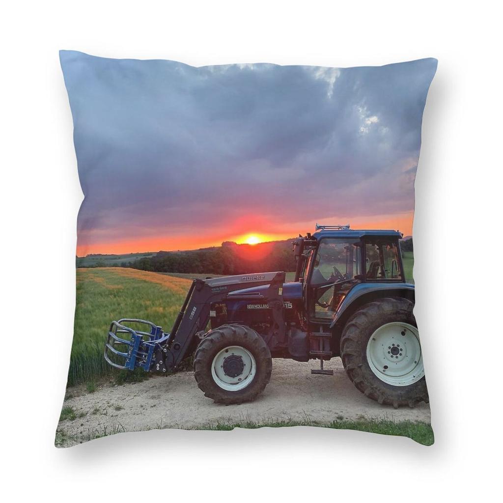 Federa per Cuscino Quadrata Trattore New Holland al Tramonto Poliestere Lino Velluto Stampato Zip Decorativa Federa Copricuscino per Auto x