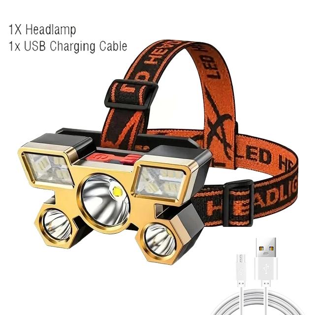 Super Bright Strong Light 5 LED Headlamp Built In 18650 Battery USB Rechargeable Head Torch Outdoor Camping Fishing Lantern