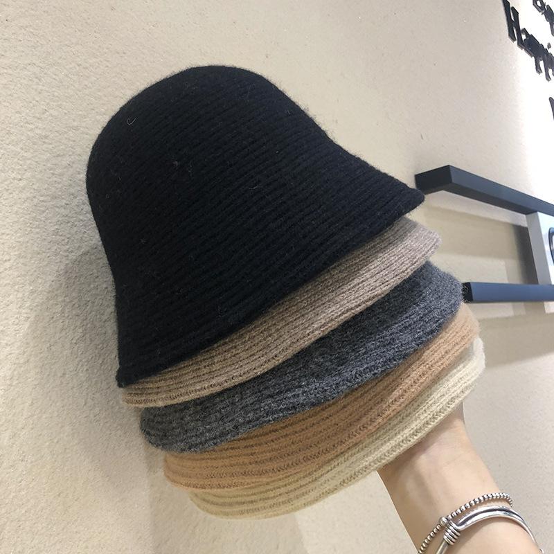 Women's Korean Knit Bucket Hat - Thick Thermal, Solid Color, Japanese - Inspired Flattering Style for Daily Wear