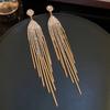 Inlaid Rhinestone Flowers Long Tassel Women Earrings Temperament Silver Needle Exaggerated Zircon Drop Earrings Sparkle Jewelry