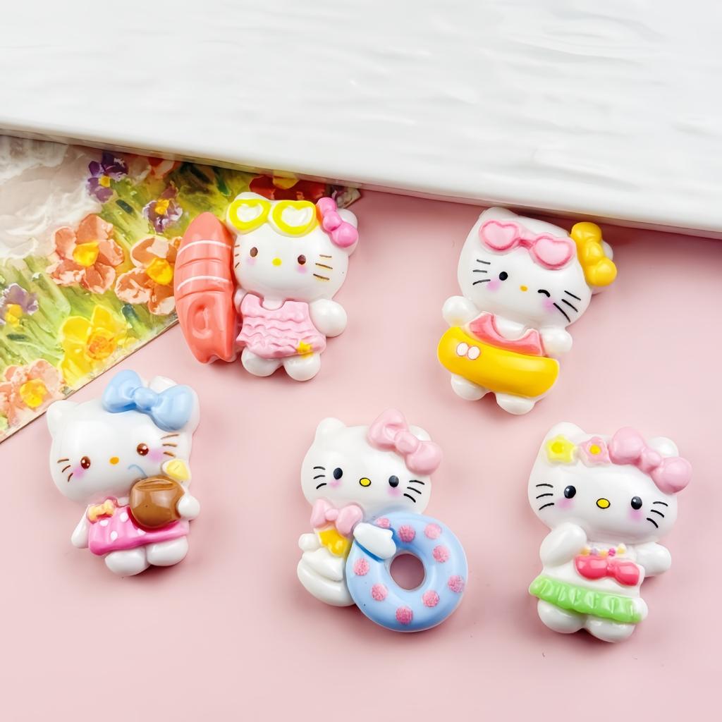 20/100PCS Cartoon DIY Cream Gel Summer Beach Kitten Resin Accessories Phone Case Hair Clip Refrigerator Sticker Luggage Water Cu