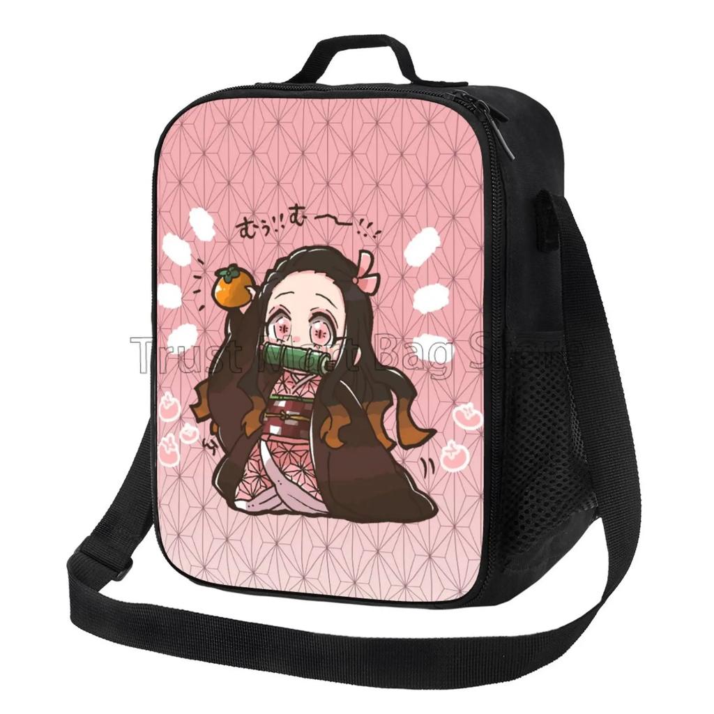 Anime Nezuko Isolierte Lunchbox Kühltasche Reise Tragbare Aufbewahrungstaschen Mädchen Wiederverwendbar Auslaufsicher Multifunktional Bento