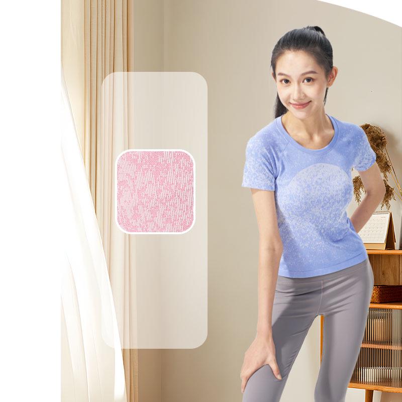 

Приталенная футболка для йоги с жаккардовым узором «снежинка» - С коротким рукавом и круглым вырезом, фитнес-топ M синий