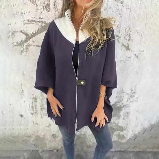 Damenmode Herbst und Winter Casual Loose Zip Stehkragen Jacke Mantel