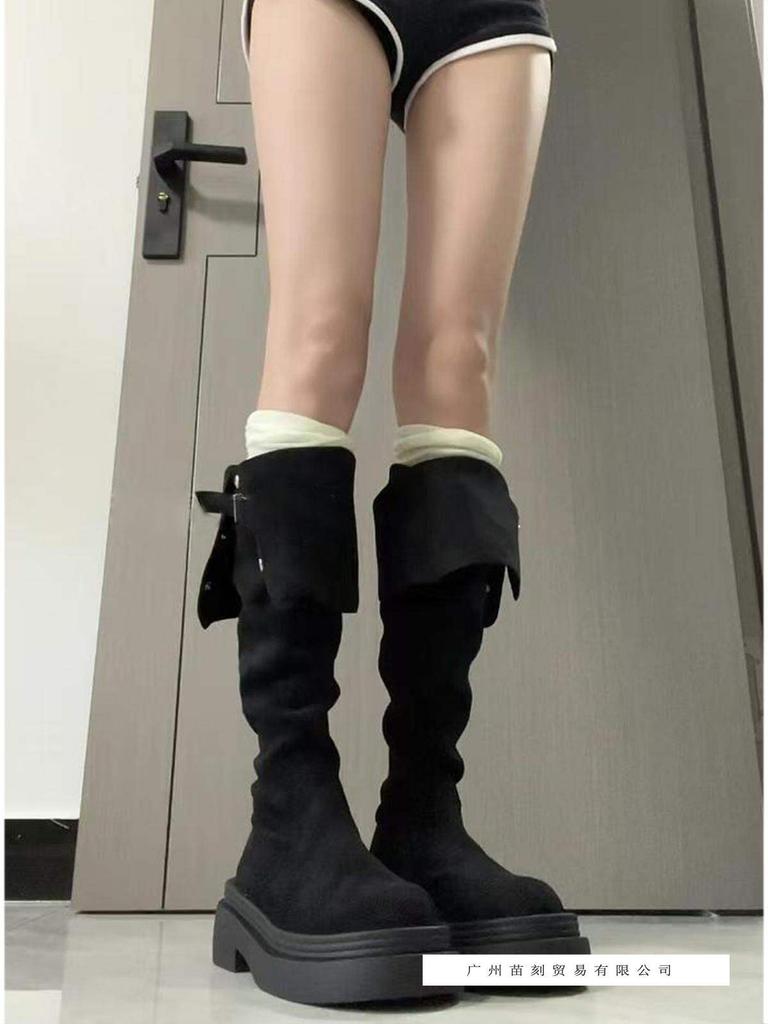 Thick-soled boots women's autumn four seasons but knee suede boots women's thin tall knight boots