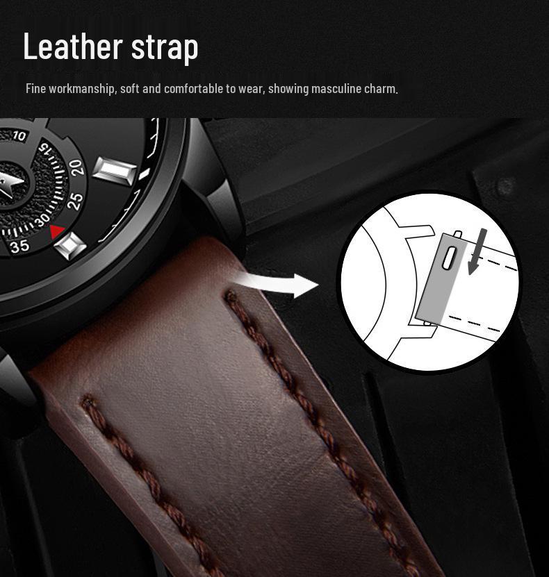 YASHIDUN Men's Multifunctional Luminous Waterproof Leather Watch