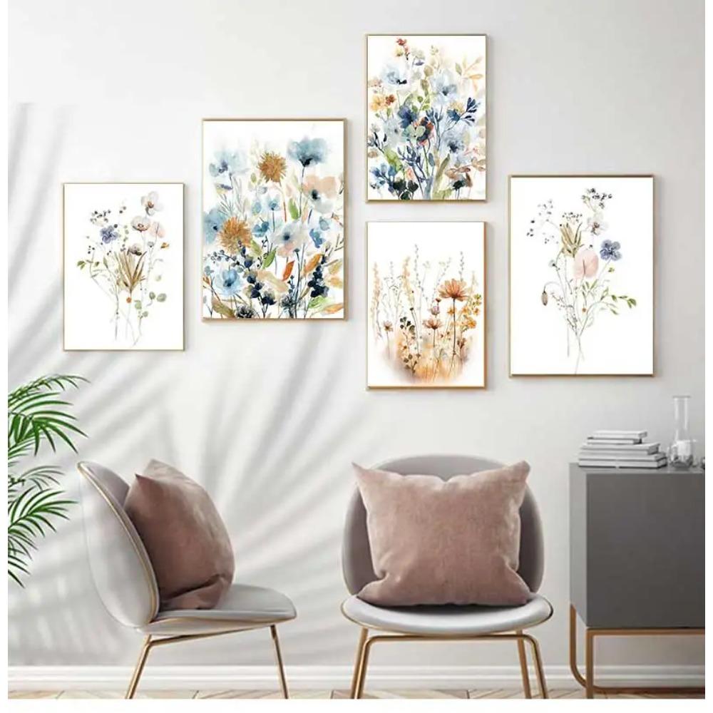 Watercolor Mix Flowers Leaves Botanical Posters Canvas Prints Painting Wall Art Picture for Living Room Interior Home Decoration