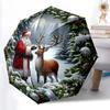 1pc Sturdy 8-Bone Auto Umbrella, Santa Claus and Reindeer Umbrella, Digital Printed, Foldable Umbrella for On-the-Go Outdoor Use
