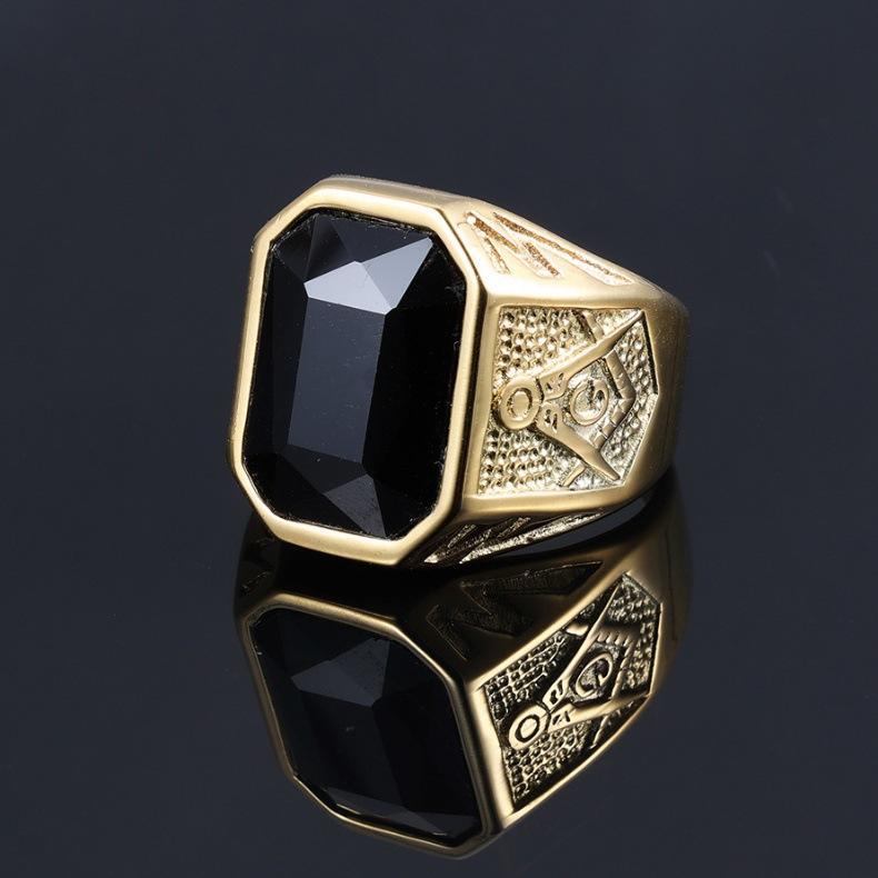 Punk Vintage Masonic Stone Rings for Men Women Party Creative Multi Colored Stainless Steel Letter G Ring Jewelry Gift Wholesale