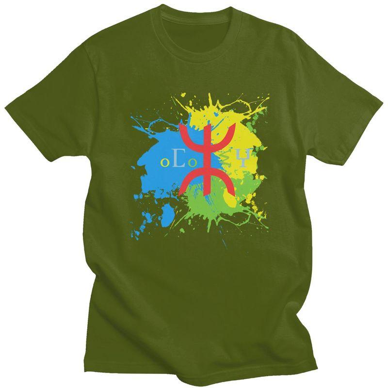 Amazigh Flag Splash Art Design Tshirt for Men Short Sleeves Leisure T Shirt Berber Proud Tifinagh Tshirts Pure Cotton Tee