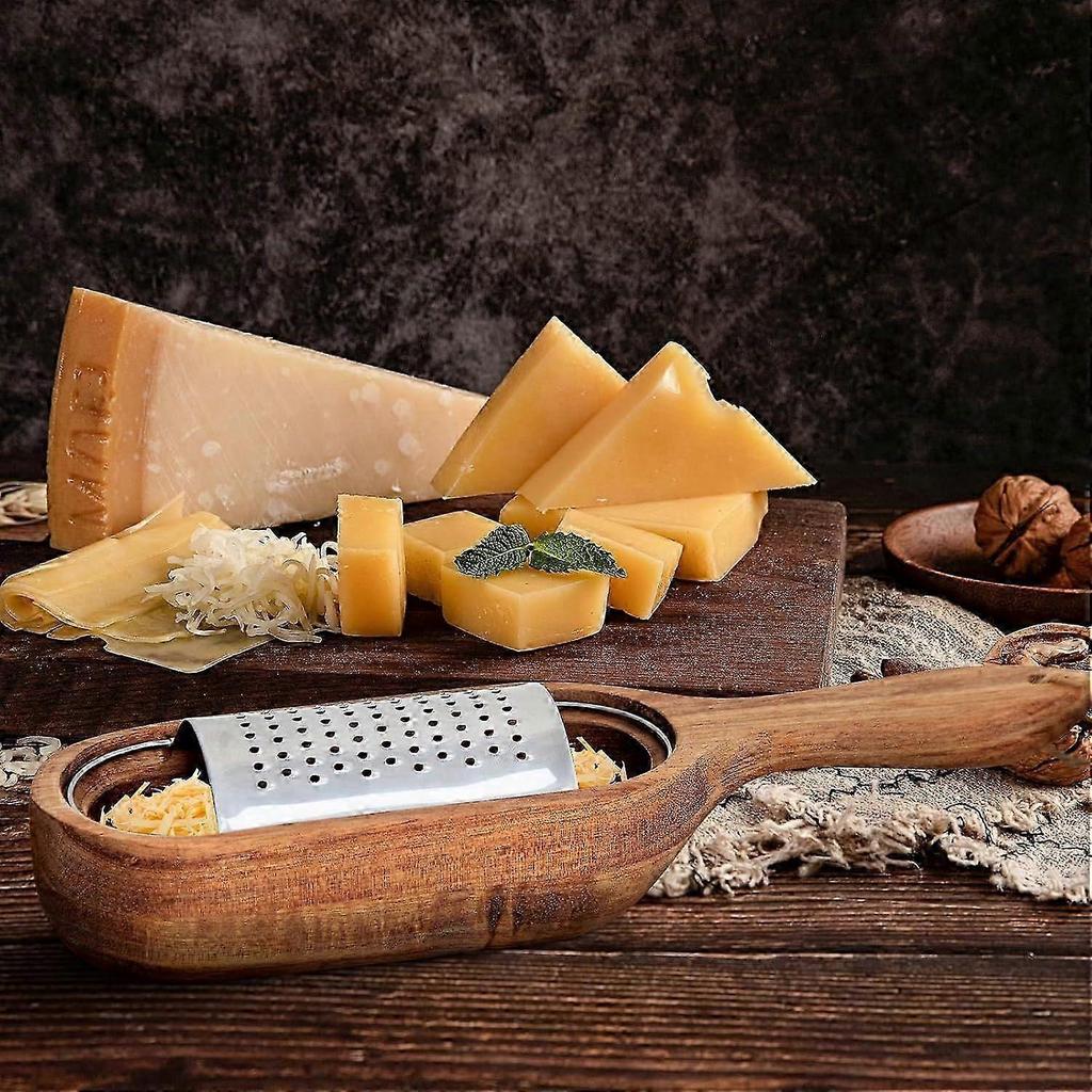 Wooden Cheese Grater with Handle, Rustic Brown Cheese Shredder with Storage