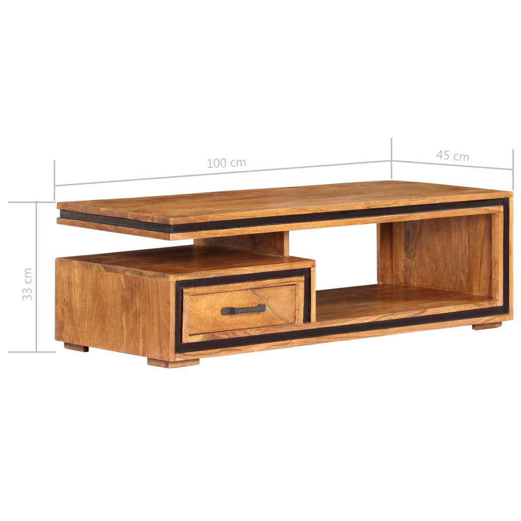 Solid Acacia Wood Coffee Table 100 X 45 X 33 Cm