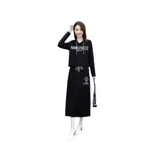 Stylish Women's Long Sleeve Two-Piece Letter Print Dress - Slimming and Casual for Spring & Autumn