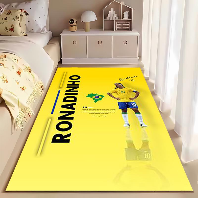 Sports Area Rug, Ronaldinho Brazil 10 Yellow Vertical Poster, Fan Cave Decor, Non-Slip Mat