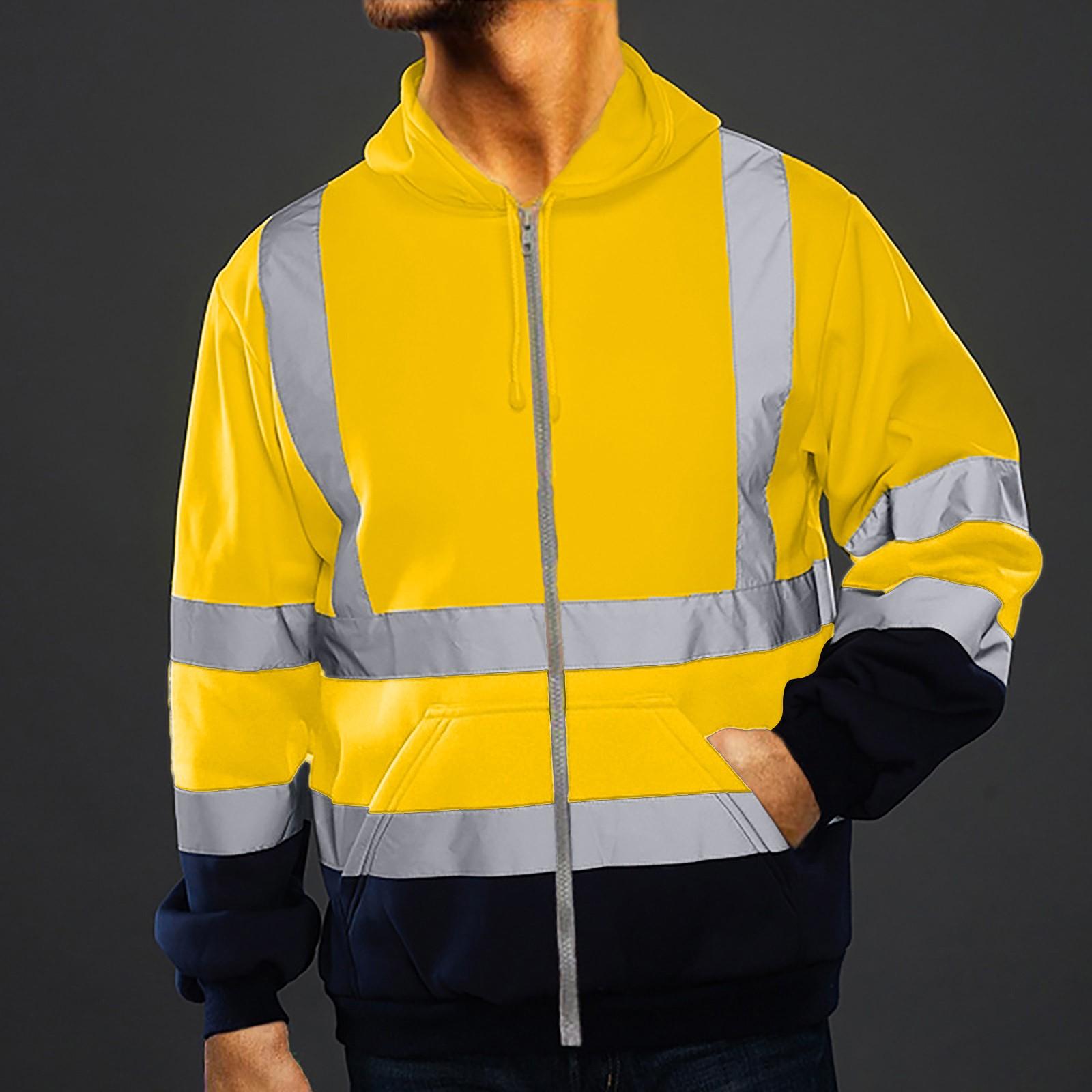 Mens Road Work High VisibilityPullover Long Sleeve Hooded Sweatshirt Tops Blouse M жёлтый