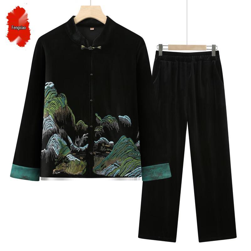 Elegant Gold Velvet Embroidered Two-Piece Set XL