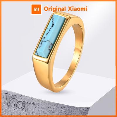 Vnox Natural Stone Signet Ring for Men Women, Unisex Gold Plated Stainless Steel Finger Band,Fraternal Ring Gift