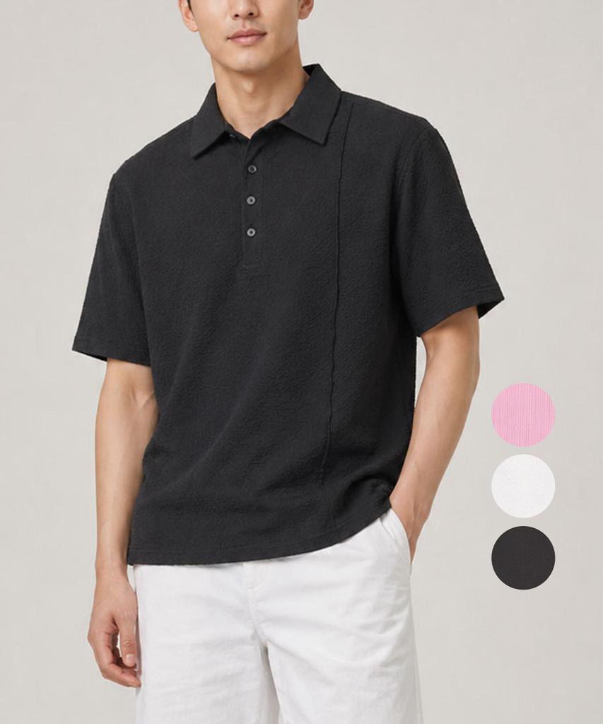 KIM YOUNG JOO GOLF Summer Seersucker Cooling Lightweight Men'S Short Sleeve Polo Shirt Dqmmts33