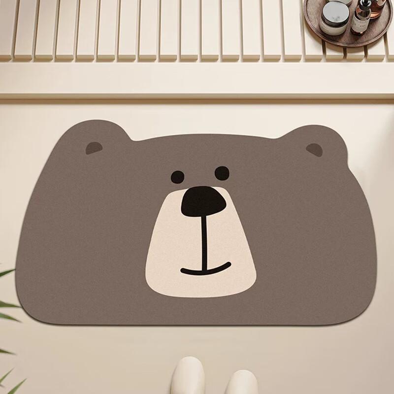 MOON TIME Cute Cartoon Bathroom Mat, Absorbent Non-Slip Dirt-Resistant Foot Pad, Toilet Mat, Happy Bear Design, 40*60cm