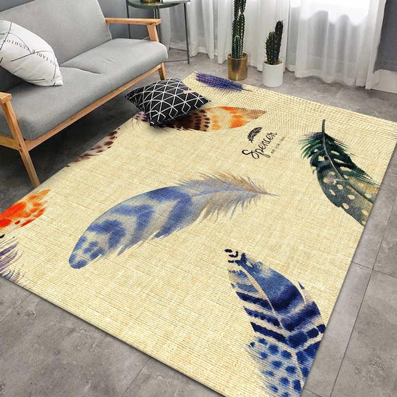 Household Sofa Floor Mat Feather Print Carpet Nordic Living Room Bedroom Geometric Rectangular Tea Table Floor Mat
