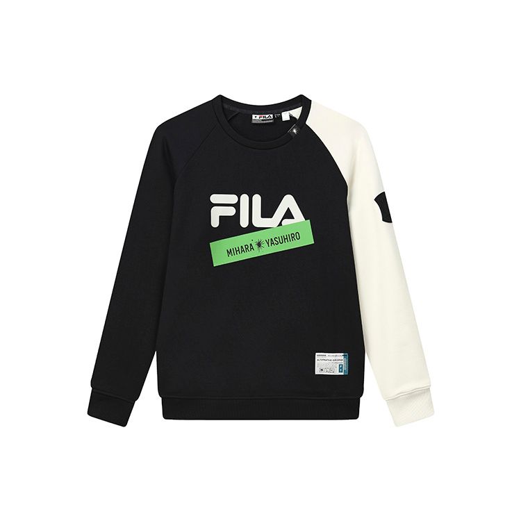 

FILA X MIHARA YASUHIRO Loose Color Block Logo Casual Pullover Long Sleeve Sweatshirt Men sweatshirt Black F11M243205F-BK XXL