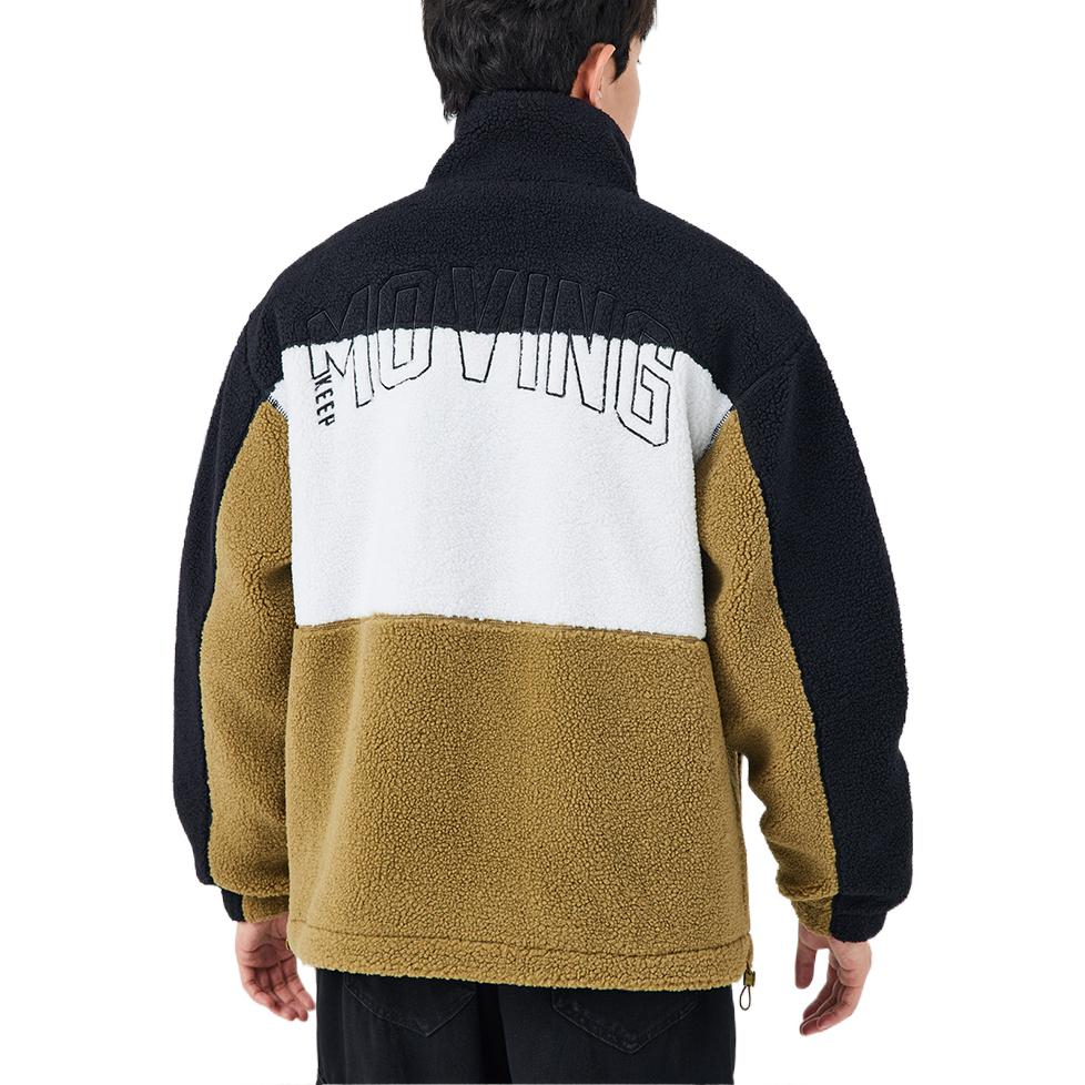 Anta Life Series Printed Logo Fleece-Lined Thickened Zip-Up Stand Collar Sherpa Jacket Men Outerwear Basic-Black Paper-Elizabeth 152248733S-3