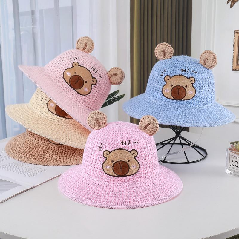 Children'S Sun Protection Hat Summer Cute Bear Ears Bucket Hat Breathable Boys And Girls Basin Hat Cartoon Sun Protection